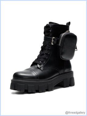 Platform Combat Boots Lace Up Zippered Pouch Lug Sole Booties